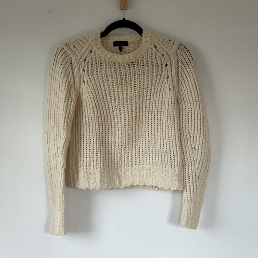 rag & bone Open-Weave Cream Crewneck Sweater
